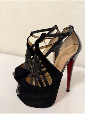 Christian Louboutin Black Strappy Platform High Heel Sandals 39EU